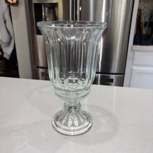 Home Interiors Clear Glass Ribbed Hurricane Vase Candle Holder 11”